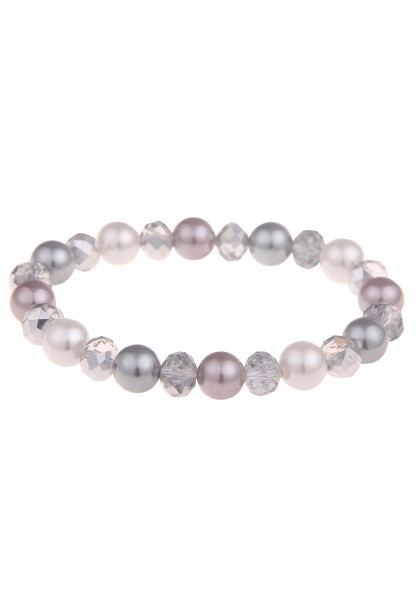 Leslii Damen-Armband Gloria Perlen-Armband Tricolor Muschelkern-Perlen dehnbar weiß grau braun