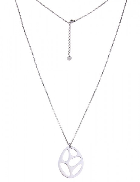 SALE! Leslii Damen-Kette Muster-Anhänger Oval Edelstahl-Kette lange Halskette Steel in Silber
