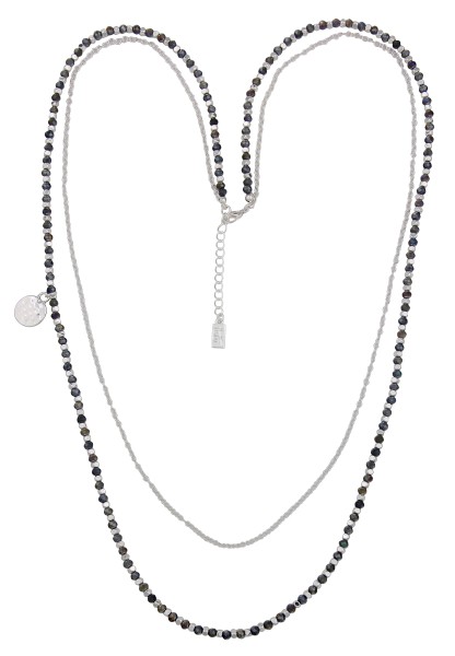 Leslii Damen-Kette Layering Glasperlen lange Halskette Schwarz Grau Gunmetal Silber
