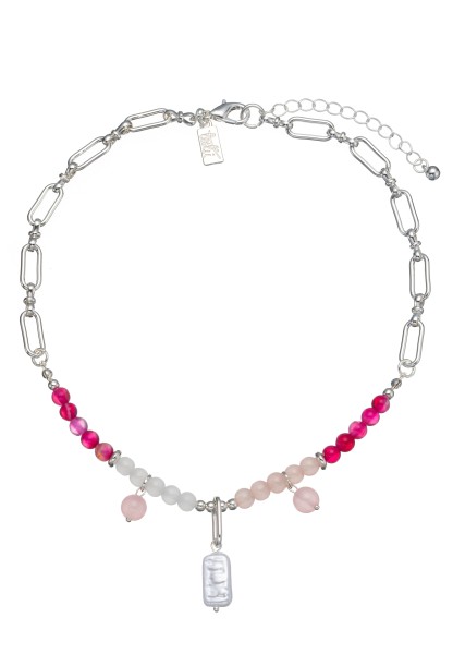 Leslii kurze Halskette mit pinken Perlen