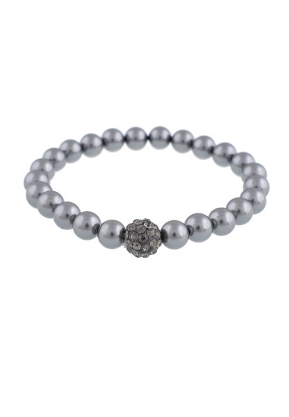 Leslii Damen-Armband graues Perlen-Armband Muschelkern-Perlen Glitzer Strass-Kugel Grau