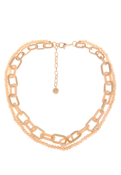 Leslii Damen-Kette Statement Glasperlen Glieder-Kette goldene Modeschmuck-Kette Gold Beige