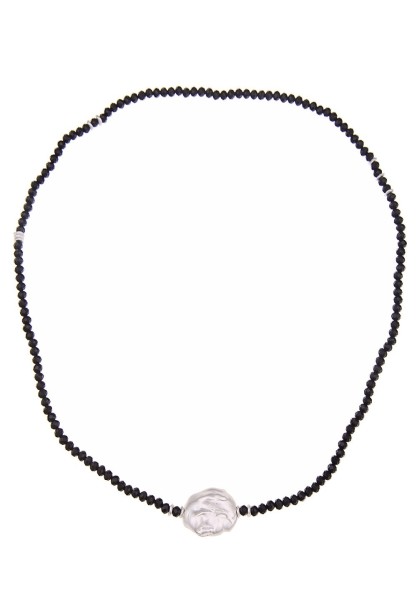 Leslii Kurze Halskette 2in1 Wickelarmband Glasperlen in Schwarz Silber