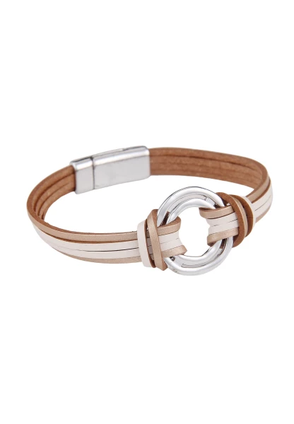 -50% SALELeslii Damen-Armband Silber-Ringe Lederlook-Armband Modeschmuck Beige Weiß