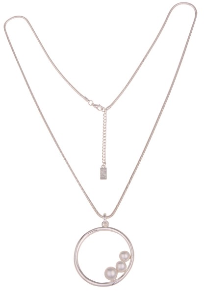 Leslii Damen-Kette Ring weißer Perlen-Anhänger Schlangen-Kette silberne Modeschmuck-Kette Silber