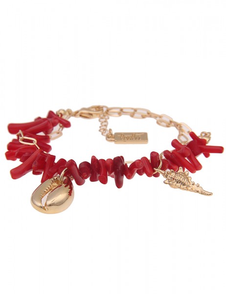 -50% SALE Armband Marisol rotes Muschel-Armabdn Gold Rot