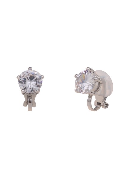 Leslii Damen-Ohrringe Ohr-Clip weiße Glas-Ohrringe Glitzer Modeschmuck-Ohrringe Silber Weiß