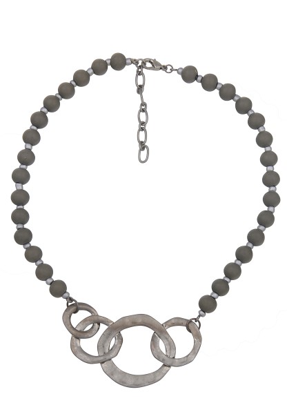 -50% SALE!Leslii Halskette Perlenkette mit großen Gliedern Grau Silber