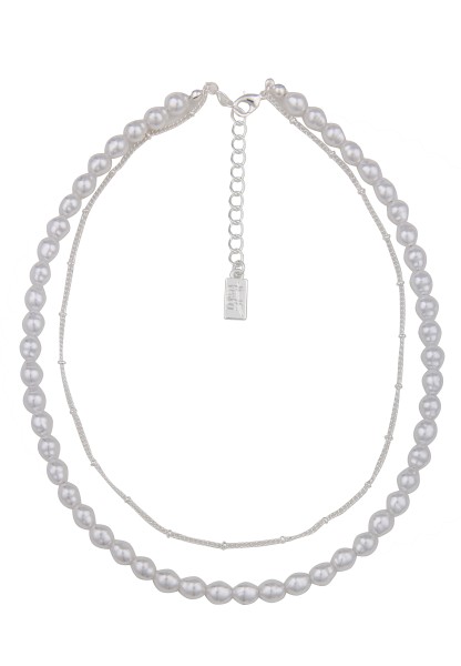 Leslii Kurze Halskette weiße Perlenkette Layering-Kette in Silber Weiß