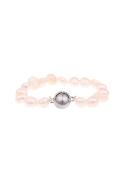 Leslii Damen-Armband Natur Perlen-Armband Bling Süßwasser-Zuchtperlen Magnet-Schließe Weiß