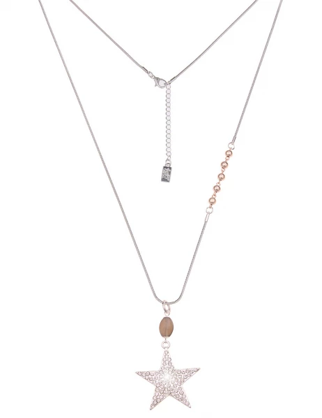 -50% SALE Leslii Damen-Kette Stern-Anhänger Strass lange Halskette Star Bicolor in Silber Rosé