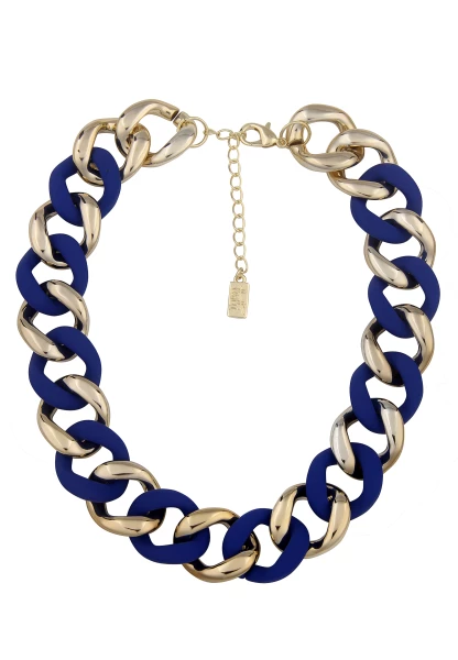 Leslii Statement Halskette Damen Glieder Kette in Blau Gold