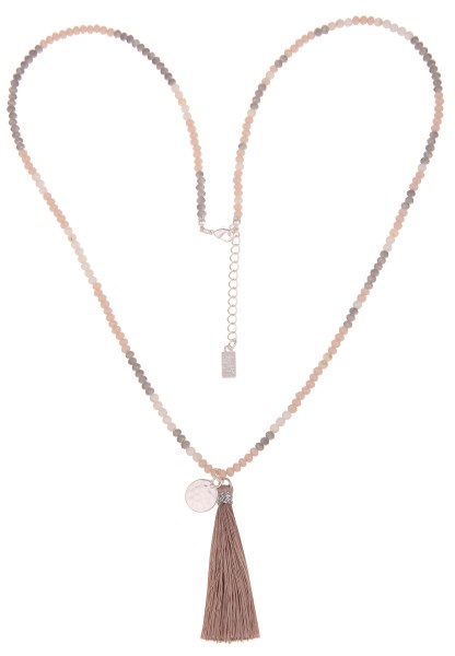 Leslii Damen-Kette Natur-Steine Tassel-Anhänger lange Halskette Modeschmuck-Kette Beige Grau
