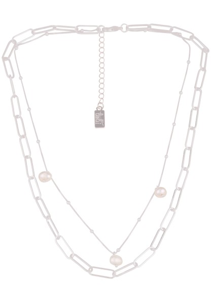 Leslii Damen-Halskette Layering-Kette mit Süsswasserperlen in Silber und Weiß Gliederkette und Venez