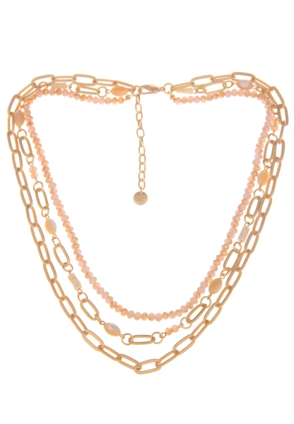 Leslii Damen-Kette Layering Glasperlen Glieder-Kette goldene Modeschmuck-Kette Gold Beige