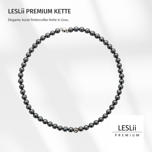 Leslii Damen-Kette graue Perlen-Kette Strass-Kugel Kurze Halskette Perlen-Collier in Grau