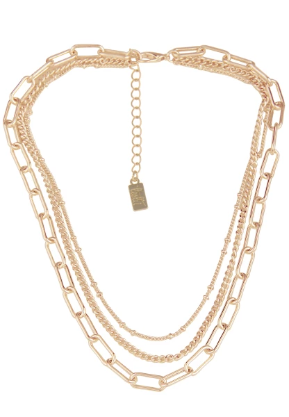 Leslii Damen Kette 3-fach Layering Gliederkette Gold Länge 46cm