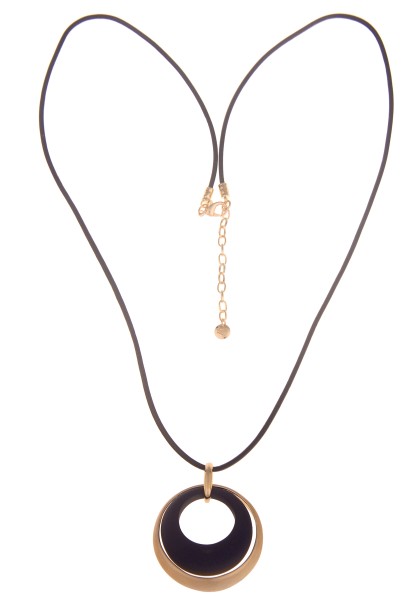 Leslii Damen-Kette Ring-Anhänger lange Halskette Lederlook-Band Modeschmuck-Kette in Gold Blau