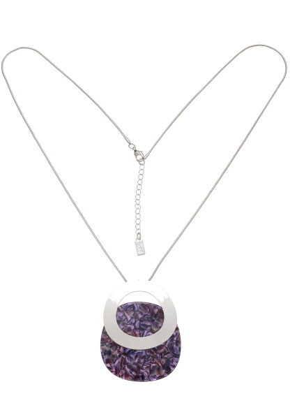 -50% SALE! Leslii Lange Kette Marmor-Look Matt Silber Lila