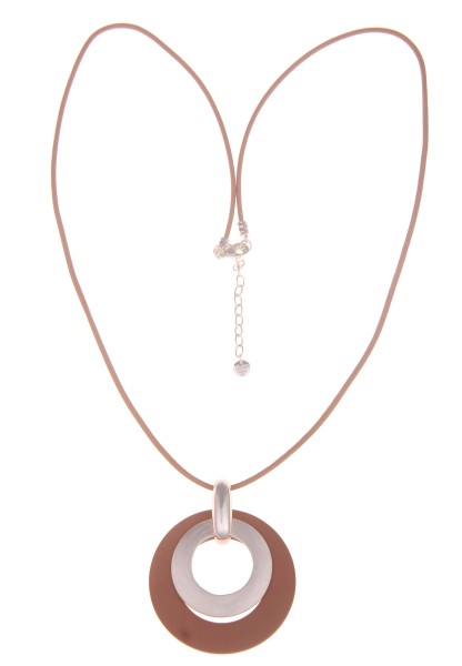 Leslii Damen-Kette lange Halskette Ring-Anhänger Statement Modeschmuck-Kette Altrosa Silber