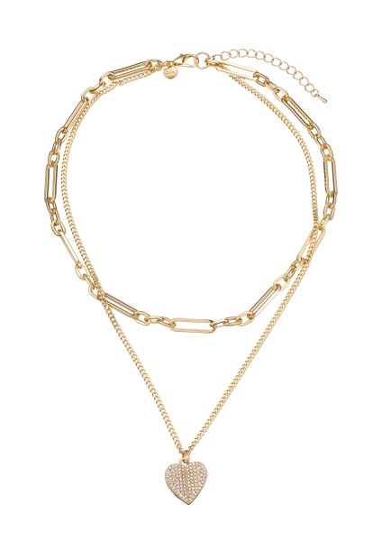 Leslii kurze layering-Halskette Herzanhänger gold