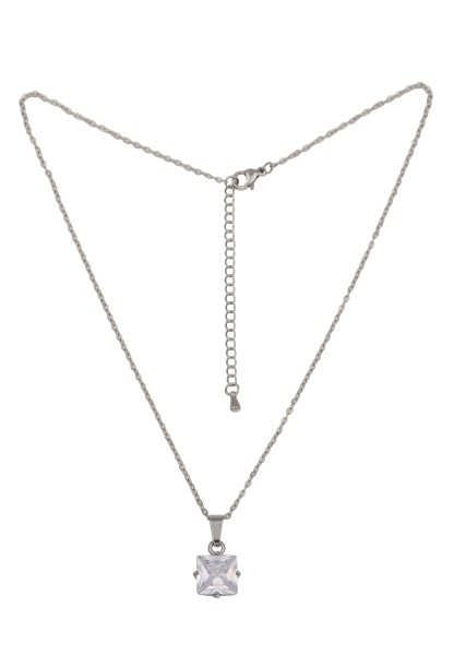 Leslii Kurze Halskette weißer Kristall-Anhänger silberne Glieder-Kette Silber Weiß