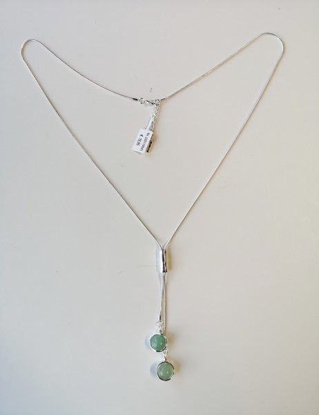 Leslii Damen-Kette Y-Kette Naturstein grüne Stein-Kette lange Halskette Modeschmuck Silber Grün