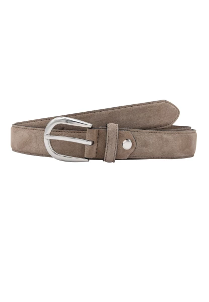 Leslii Premium Gürtel echter Leder-Gürtel Antik taupe Gürtel Rind-Veloursleder Naht Taupe Silber Bom