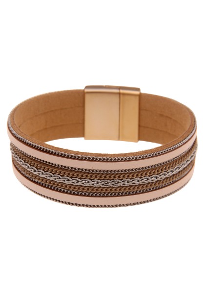 Leslii Damen-Armband Statement-Armband Glieder-Armband Modeschmuck-Armband Leder-Look Braun