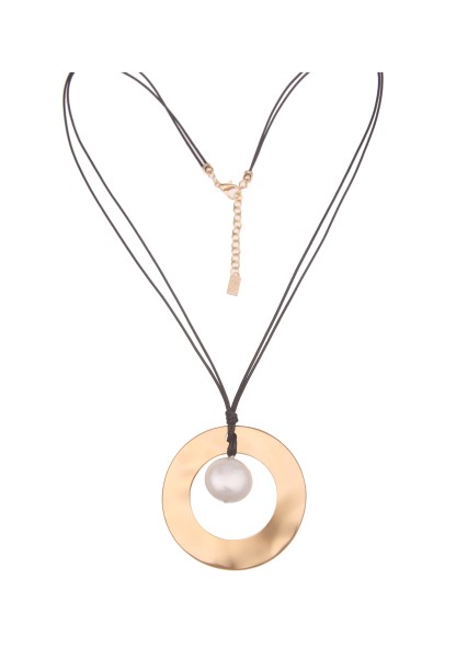 Leslii Damen-Kette Perlen-Ring lange Halskette Statement Ring Modeschmuck-Kette in Schwarz Gold
