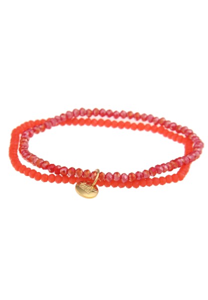 Leslii Damen-Armband Kelly Kristall Glasperlen-Armband Modeschmuck-Armband dehnbar Orange Rot