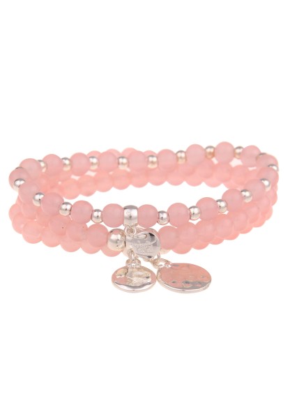 Leslii Damen-Armband Set Stein-Armband Kugel-Armband rosa Modeschmuck-Armband Rosa Silber