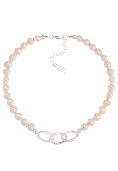 Leslii Kurze Perlen-Kette mit goldenen Gliedern kurze Modeschmuck-Kette Silber Weiß