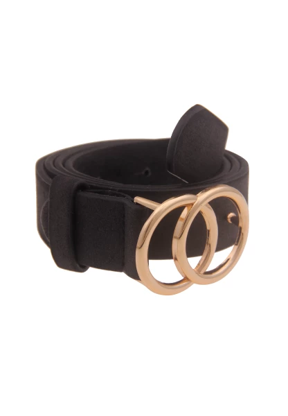 -70% SALE! Leslii Damen-Gürtel Doppel-Ring schwarzer Gürtel Classic Schwarz Gold