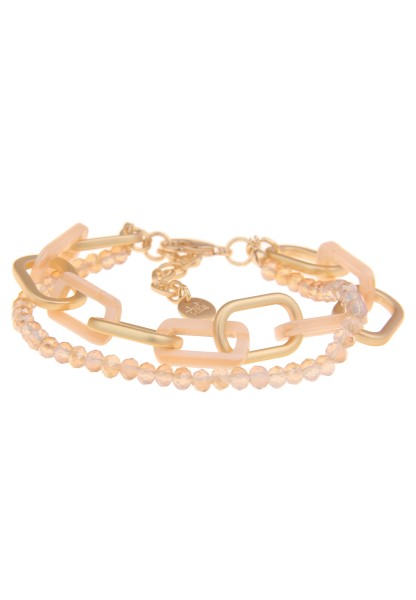 Leslii Damen-Armband Statement Glasperlen Glieder-Armband Modeschmuck-Armband Gold Beige