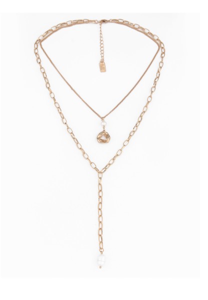 Leslii Damen-Kette Perlen Layering kurze Halskette goldene Gliederkette Modeschmuck Y-Kette in Gold