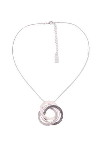 Leslii Damen-Kette Muster Ring-Anhänger kurze Halskette Collier Modeschmuck-Kette Silber Grau