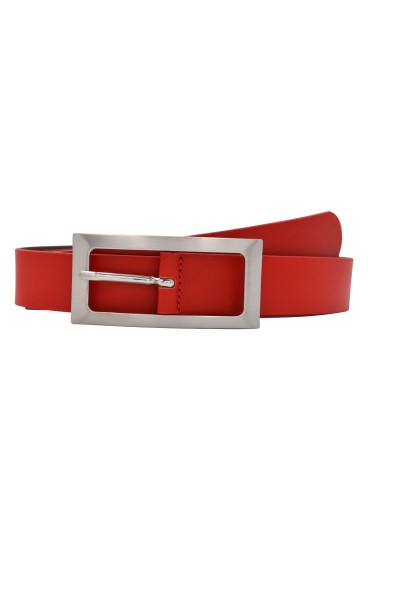 Leslii Premium Gürtel echter Leder-Gürtel roter Gürtel Kalbs-Nappaleder Narbung Rot Silber