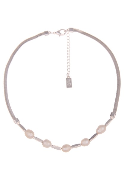 Leslii Damen-Kette Perlen-Anhänger Süßwasser-Zuchtperle glänzende-Kette Modeschmuck Silber Weiß