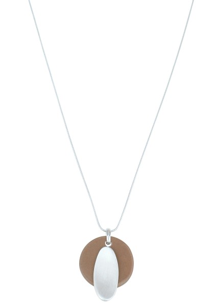 Leslii Damen-Kette lange Halskette Matt-Anhänger Statement Modeschmuck-Kette Altrosa Silber