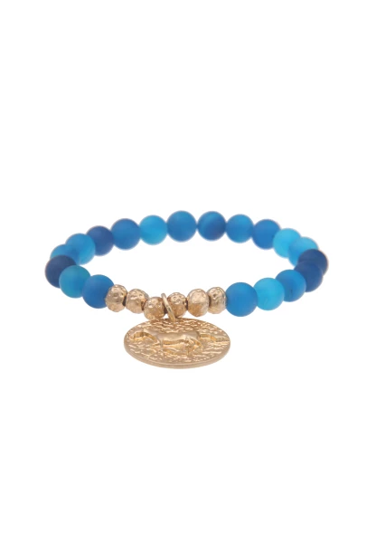 Leslii Armband Pferde Medaillon Steinkugeln in Blau Gold