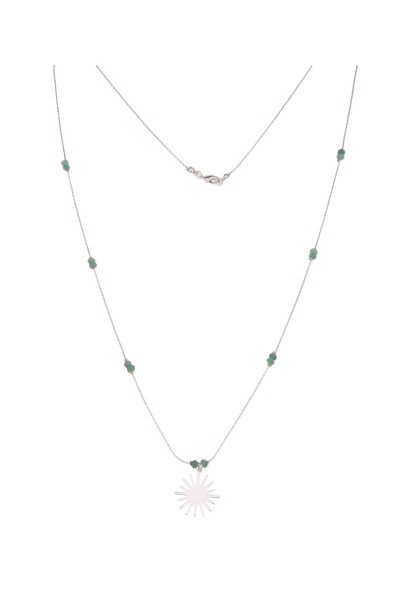Leslii Damen-Kette Natursteine Sonne-Anhänger Lange Halskette grüne Modeschmuck-Kette Silber Grün