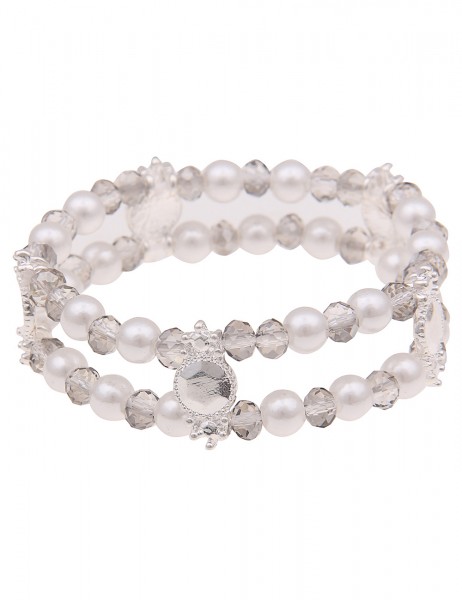 Leslii Damen-Armband Glitzer Statement weißes Perlen-Armband Glas-Perlen Modeschmuck Weiß Grau