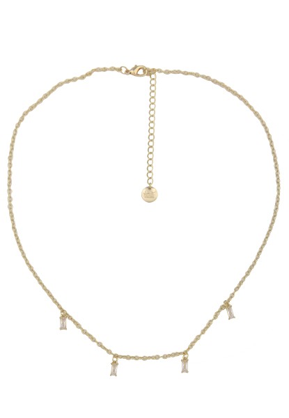 Leslii Kurze Halskette filigrane Kette Baguettestones zarte Collier-Kette Gold Weiß