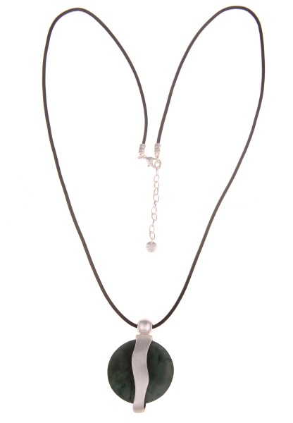 Leslii Damen-Kette lange Halskette Matt-Anhänger Statement Modeschmuck-Kette Grün Silber
