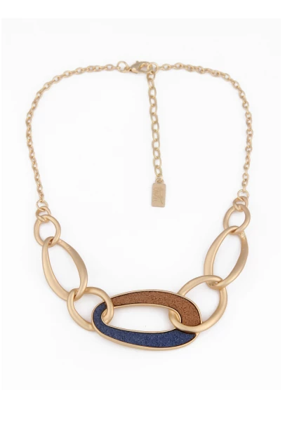 -50% SALE Leslii Damen-Kette Statement Glieder kurze Halskette goldene Modeschmuck-Kette Braun Blau