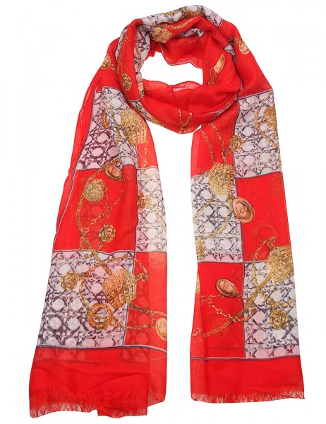 Leslii Damen-Schal Scarf Print Ketten-Muster roter Muster-Schal in Rot Gold