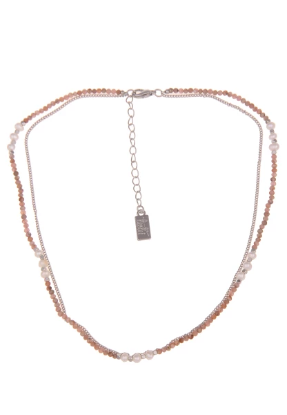 Leslii Damen-Kette Tessa Natursteine Glieder-Kette Stein-Kette kurze Modeschmuck-Kette Silber Braun