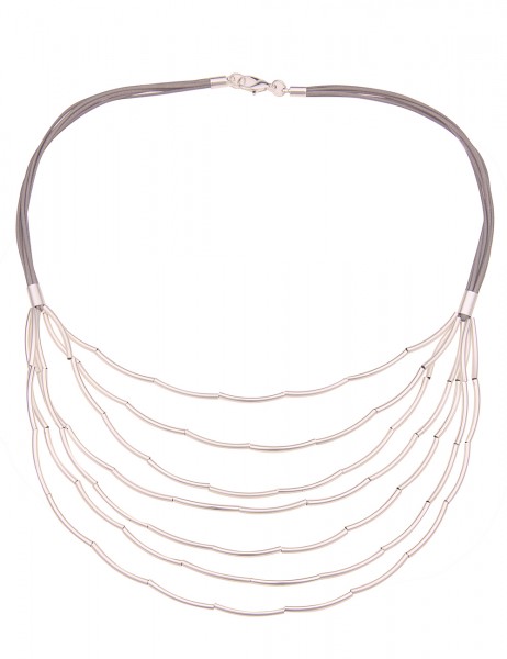 Leslii Damen-Kette Layering-Kette Stäbe Statement Stoff-Kette kurze Halskette Silber Grau