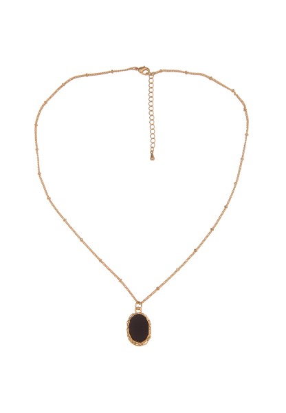 Leslii Damen-Kette Glieder-Kette Oval-Anhänger kurze Halskette Modeschmuck-Kette Gold Schwarz